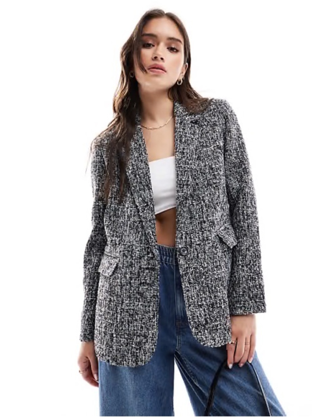 Abercrombie & Fitch Classic Tweed Blazer Jacket Black & White Size XS NEW